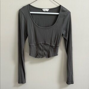 Altar'd State Army Green Cropped Long Sleeve Corset Top